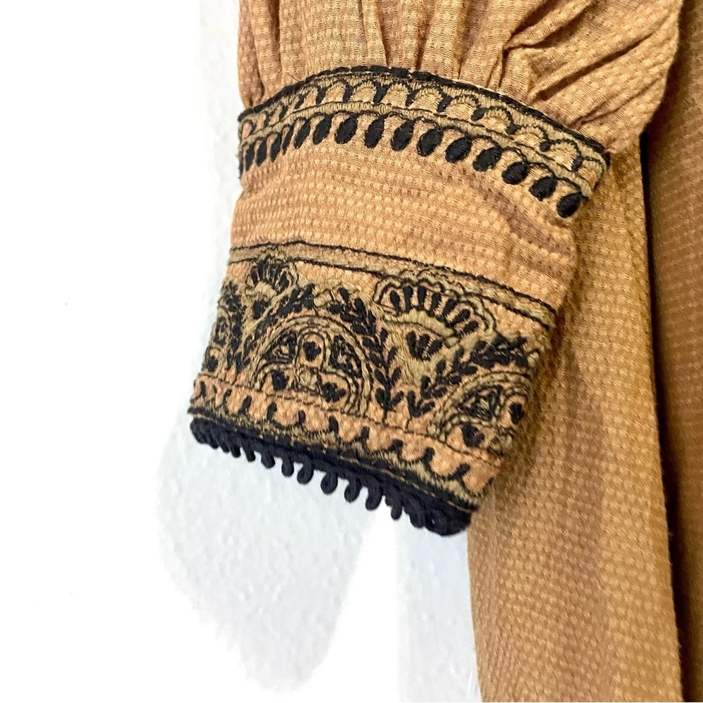 Free‎ People Size M Erin Embroidered Boho Mini Dress Lace Ruffle Cotton Neutral - Picture 5 of 7